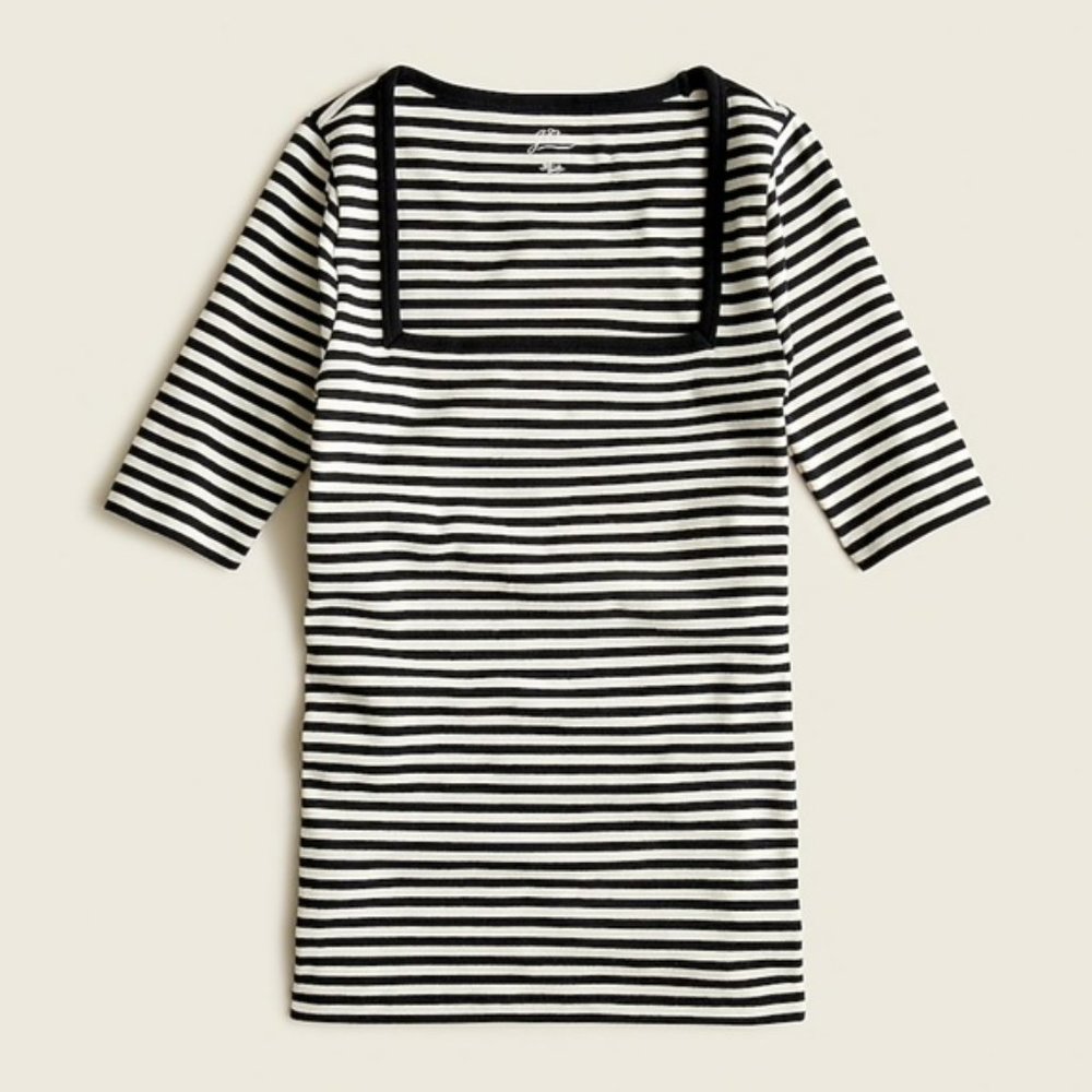 J. Crew Perfect-fit Squareneck T-shirt in Navy Stripe, Size